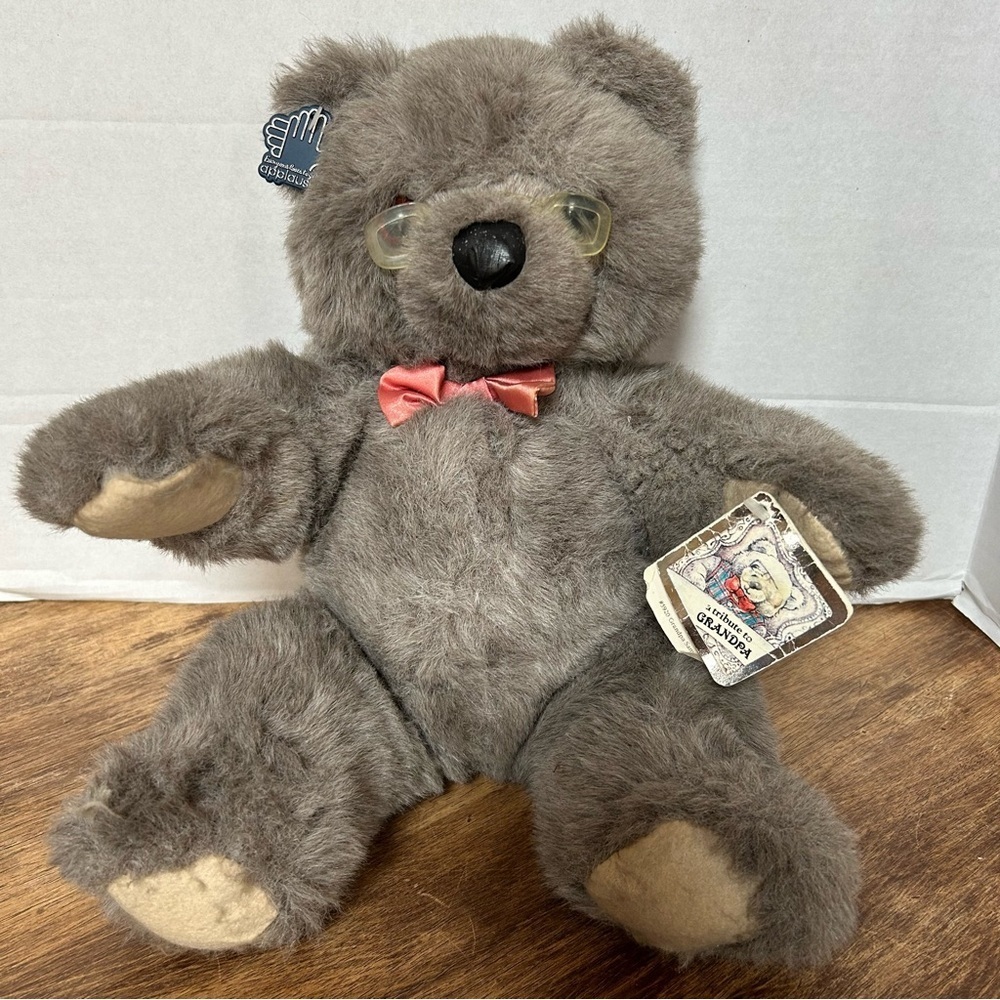 Vintage Applause Grandpa Sam Bear Plush 16” 1986 Glasses Stuffed Animal Toy Tags